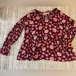 Wonderly Red Long Sleeve Tie Front Blouse
